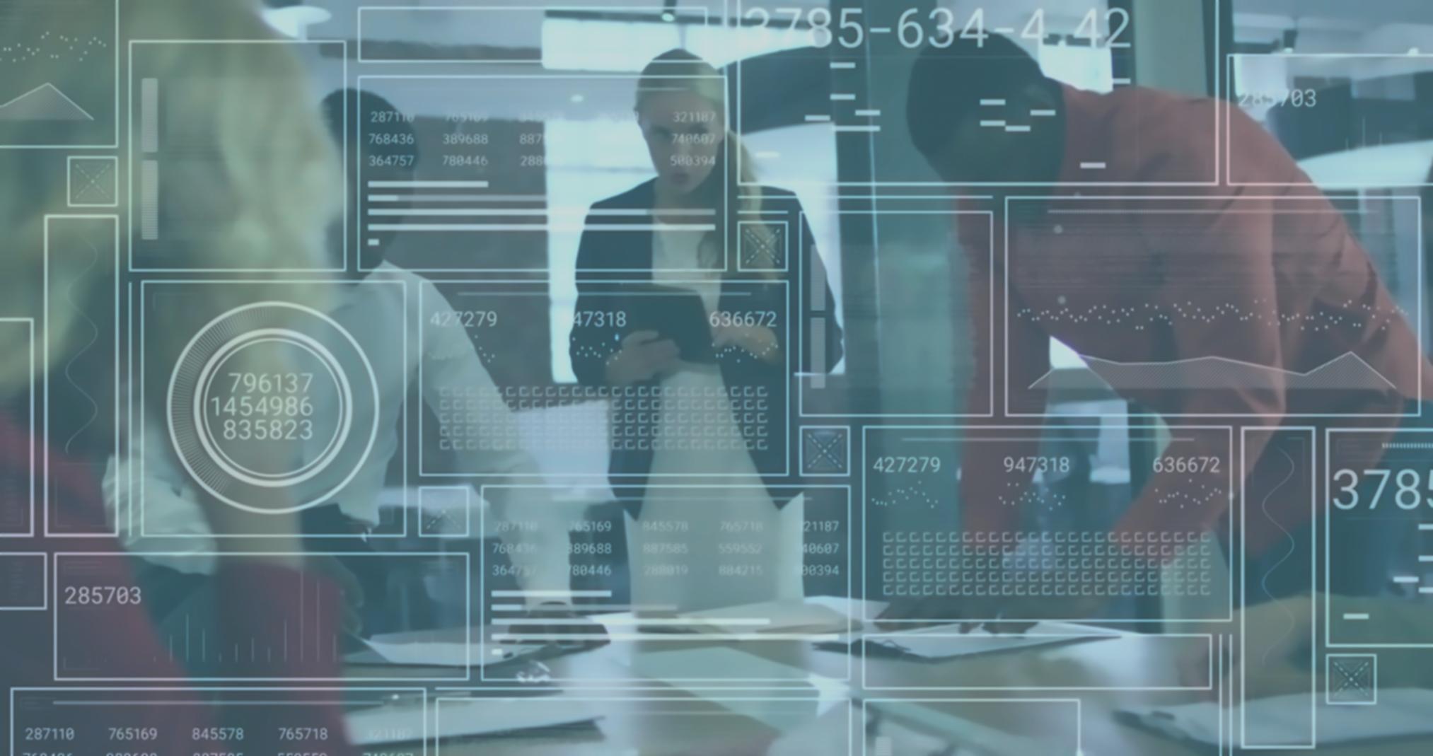 Office environment showing collaborative workspace for financial technology team